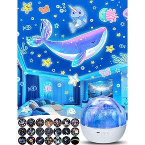 Night Light for Kids + 21 Sets of Films, Baby Projector for Bedroom, Ceiling, Star Projector Night Lights for Kids and Girls with 360° Rotation, Dimmable for Birthday, Christmas, Nursery, Room Decor