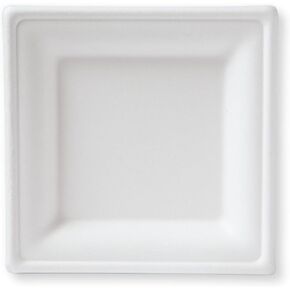 Susty Party 8-Inch Compostable Square Plates (50 Plates), Sugarcane Heavy Duty Disposable Biodegradable Plate, White