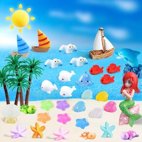 Mini Resin Animals Mini Sea Animals Figures Mini Resin Figures Tiny Animals Figurine Miniature Mermaid Figurines Landscape Aquarium Dollhouse Ornament Fairy Garden Accessories