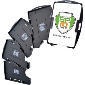5 Pack - Premium 2 Card ID Badge Holders - Rigid Hard Plastic - Vertical or Horizontal Orientation with Open Face by Specialist ID (Black)