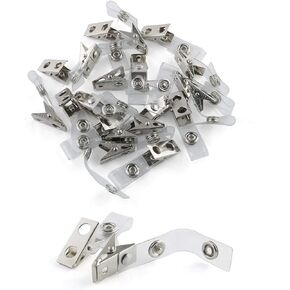 E-outstanding Metal Badge Clips 20PCS Double Hole Metal Badge Clips and Clear PVC Straps for Badge Holder ID Cards