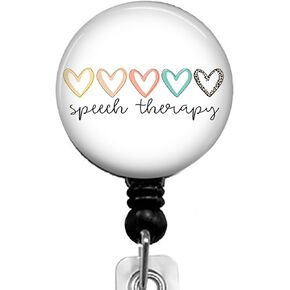 Speech Therapy Boho Hearts Retractable ID Card Badge Holder with Alligator Clip, Name Nurse Decorative Badge Reel Clip on Card Holders, Small, Black, Kmatye878