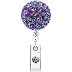 Soleebee Badge Reel Retractable, Nurse Retractable Badge Holder, Bling Sequins ID Name Badge Clip, Badge Reel Clip with 360° Swivel Alligator Clip & 24'' Durable Nylon Cord (Black)