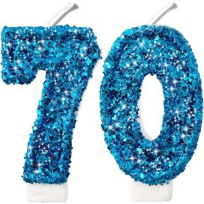 2.8" Blue Black Glitter Number Candles-Many Colors 70th Birthday Gifts Birthday Decorations Birthday Candles Numbers Happy Birthday Candles for Cake 2 Candle for Women for Men (Blue Black)