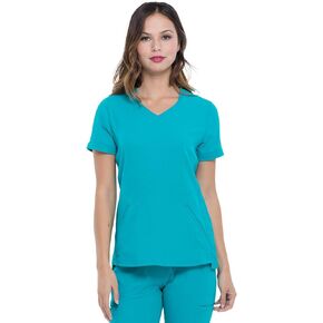 Elle by Cherokee Women's EL604 Simply Polished V-Neck Scrub Top -Teal Blue -Medium