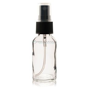 1 Oz (30 ml) CLEAR Boston Round Glass Bottle w/Black Fine Mist Sprayer- Pack of 12