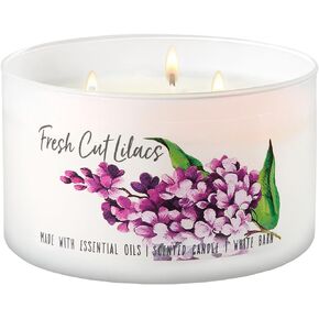 Bath and Body Works White Barn 3 Wick Low Profile Scented Candle Fresh Cut Lilacs 14.5 Ounce with Essential Oils
