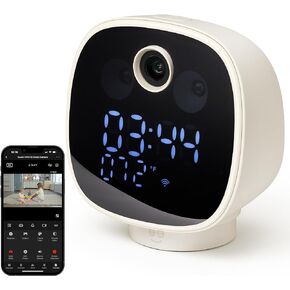 Geeni Serenity Smart Clock Camera | Baby Security Camera | 1080p HD Home Security with WiFi Voice Control | Lullabies 2-Way Audio | Night Light | Compatible with Alexa & Google Home