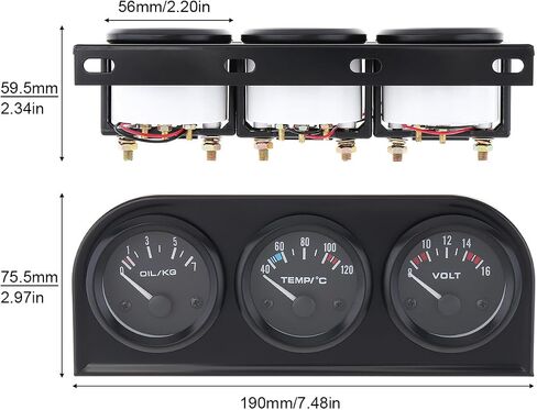52mm 3 in 1 Car Auto Gauge Kit (Voltmeter+Water Temp Gauge+Oil Press Gauge), Triple Auto Dashboard Gauge Set with Black Console for 12V Cars in Saudi Arabia