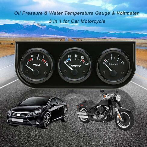 52mm 3 in 1 Car Auto Gauge Kit (Voltmeter+Water Temp Gauge+Oil Press Gauge), Triple Auto Dashboard Gauge Set with Black Console for 12V Cars in Saudi Arabia