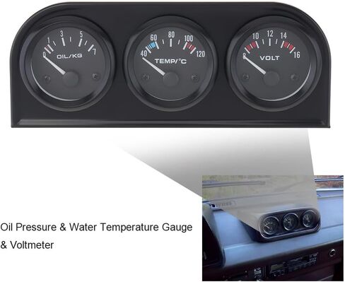 52mm 3 in 1 Car Auto Gauge Kit (Voltmeter+Water Temp Gauge+Oil Press Gauge), Triple Auto Dashboard Gauge Set with Black Console for 12V Cars in Saudi Arabia