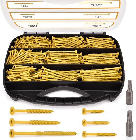 VIGRUE #8#10 براغي خشبية بطول 1-1/4" إلى 3-1/2"، 500 قطعة، مقاومة للصدأ، مطلية بالإيبوكسي، برغي خشبي خارجي، براغي للتزيين في الهواء الطلق، رأس محرك Torx/Star، T20 T25 Star Bit وشملت، تان in Kuwait