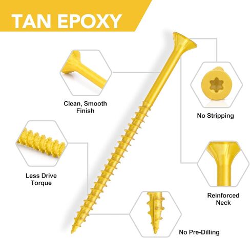 VIGRUE #8#10 براغي خشبية بطول 1-1/4" إلى 3-1/2"، 500 قطعة، مقاومة للصدأ، مطلية بالإيبوكسي، برغي خشبي خارجي، براغي للتزيين في الهواء الطلق، رأس محرك Torx/Star، T20 T25 Star Bit وشملت، تان in Kuwait