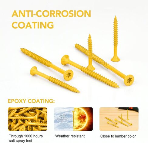 VIGRUE #8#10 براغي خشبية بطول 1-1/4" إلى 3-1/2"، 500 قطعة، مقاومة للصدأ، مطلية بالإيبوكسي، برغي خشبي خارجي، براغي للتزيين في الهواء الطلق، رأس محرك Torx/Star، T20 T25 Star Bit وشملت، تان in Kuwait