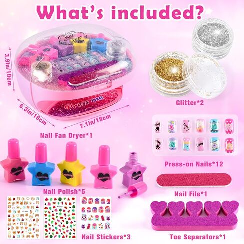 مجموعة طلاء أظافر Golray Kids للفتيات من عمر 6-12 عامًا، حقيبة تخزين أدوات تزيين الأظافر مع مجفف الأظافر وتقشير طلاء الأظافر، هدية عيد ميلاد للأطفال في صالون تجميل الأظافر للأعمار 7 8 9 10 11 12 in Kuwait