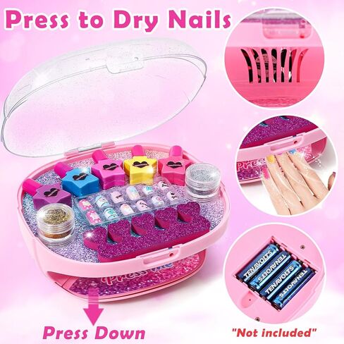 مجموعة طلاء أظافر Golray Kids للفتيات من عمر 6-12 عامًا، حقيبة تخزين أدوات تزيين الأظافر مع مجفف الأظافر وتقشير طلاء الأظافر، هدية عيد ميلاد للأطفال في صالون تجميل الأظافر للأعمار 7 8 9 10 11 12 in Kuwait