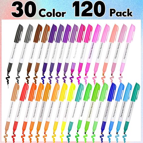 120 Pcs Colored Permanent Markers Bulk Colorful Permanent Marker Pen with Fine Point 30 Color Waterproof Fast Drying Markers for Works on Wood, Metal, Plastic, Stone, Glass Office School Supplies in Saudi Arabia