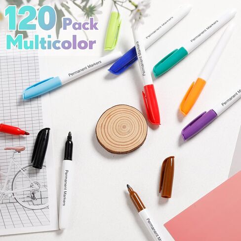 120 Pcs Colored Permanent Markers Bulk Colorful Permanent Marker Pen with Fine Point 30 Color Waterproof Fast Drying Markers for Works on Wood, Metal, Plastic, Stone, Glass Office School Supplies in Saudi Arabia
