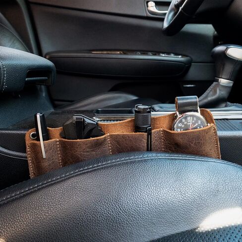 Hide & Drink, Car Caddy Organizer Handmade from Full Grain Leather, Seat Side Portable Bag, Vintage Storage, Travel Accessories - Bourbon Brown in Saudi Arabia