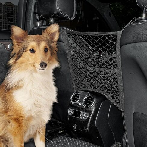 3-Layer Car Mesh Organizer Storage Bag Between Front Seats Kid Dog Pet Net Barrier Car Net Pocket Elastic Tissue Purse Holder Netting Pouch for SUV, Truck, Van 15.7" x 13.7" in Saudi Arabia