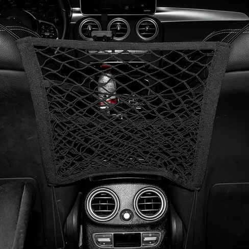 3-Layer Car Mesh Organizer Storage Bag Between Front Seats Kid Dog Pet Net Barrier Car Net Pocket Elastic Tissue Purse Holder Netting Pouch for SUV, Truck, Van 15.7" x 13.7" in Saudi Arabia