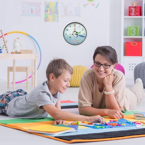 ساعة حائط تعليمية - ساعة تعليمية لوقت الحركة الصامتة لفصول المعلمين وغرف نوم الأطفال (قرش/أزرق) in Kuwait