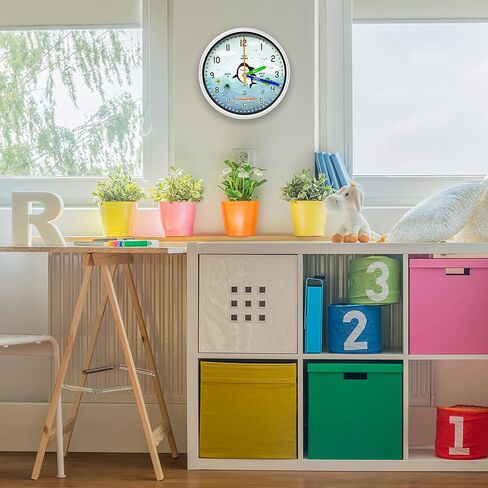 ساعة حائط تعليمية - ساعة تعليمية لوقت الحركة الصامتة لفصول المعلمين وغرف نوم الأطفال (قرش/أزرق) in Kuwait