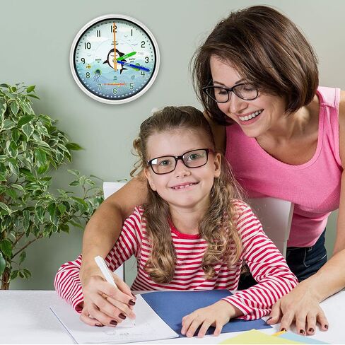 ساعة حائط تعليمية - ساعة تعليمية لوقت الحركة الصامتة لفصول المعلمين وغرف نوم الأطفال (قرش/أزرق) in Kuwait