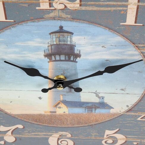 ساعة حائط منارة ريفية على الطراز الريفي من Lily's Home، تناسب ديكور بحري أو ريفي، تعمل بالبطارية مع حركة كوارتز، هدية مثالية لمحبي المنارة (قطر 13 بوصة) in Kuwait