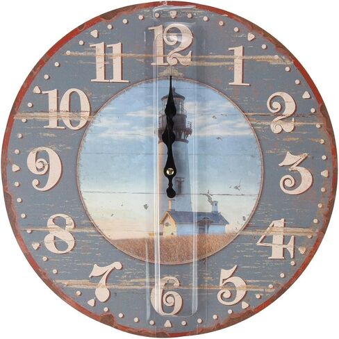 ساعة حائط منارة ريفية على الطراز الريفي من Lily's Home، تناسب ديكور بحري أو ريفي، تعمل بالبطارية مع حركة كوارتز، هدية مثالية لمحبي المنارة (قطر 13 بوصة) in Kuwait
