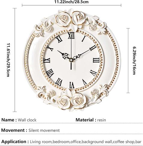 European Retro Wall Clock Decor,Mute Rose Relief Battery Operated Clock for Living Room,Mural Restaurant,Wall Crafts Decor (7 Flowers) in Saudi Arabia