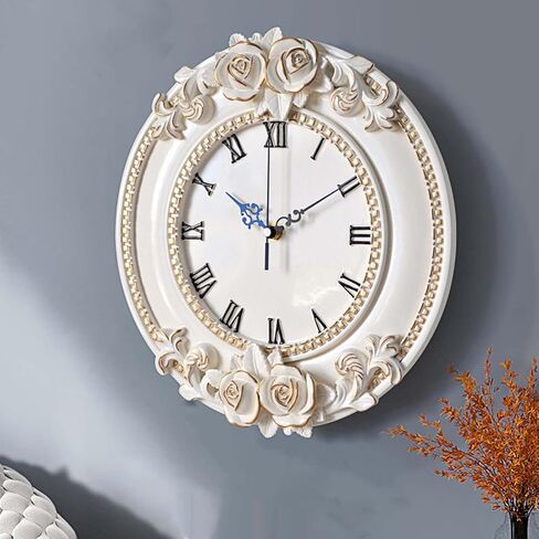 European Retro Wall Clock Decor,Mute Rose Relief Battery Operated Clock for Living Room,Mural Restaurant,Wall Crafts Decor (7 Flowers) in Saudi Arabia