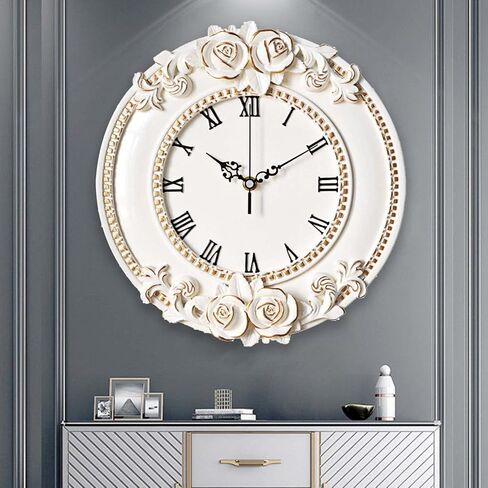 European Retro Wall Clock Decor,Mute Rose Relief Battery Operated Clock for Living Room,Mural Restaurant,Wall Crafts Decor (7 Flowers) in Saudi Arabia