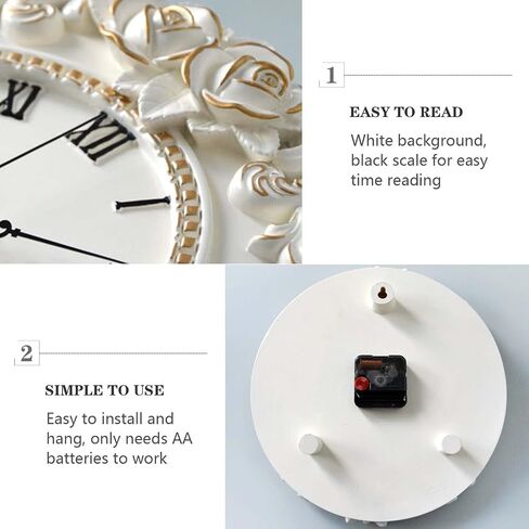 European Retro Wall Clock Decor,Mute Rose Relief Battery Operated Clock for Living Room,Mural Restaurant,Wall Crafts Decor (7 Flowers) in Saudi Arabia