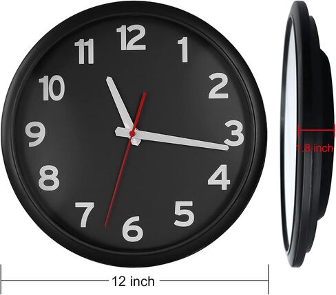 Wall Clock 12" Wall Clocks Battery Operated Silent Non Ticking Analog Wall Clock Black Background and White Numbers Perfect Easy to Read ，Battery Not Included in Saudi Arabia