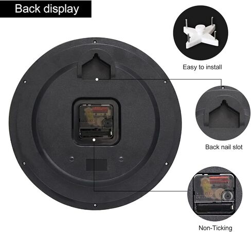 Wall Clock 12" Wall Clocks Battery Operated Silent Non Ticking Analog Wall Clock Black Background and White Numbers Perfect Easy to Read ，Battery Not Included in Saudi Arabia