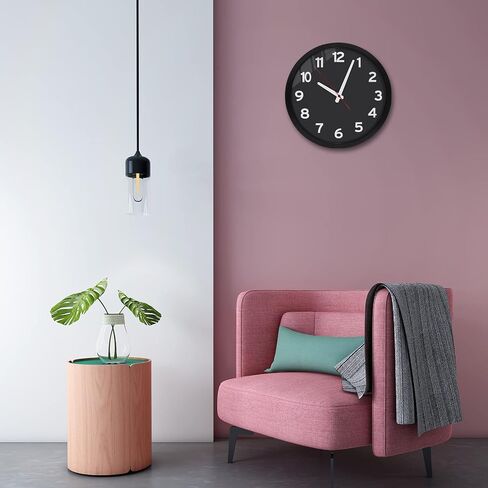 Wall Clock 12" Wall Clocks Battery Operated Silent Non Ticking Analog Wall Clock Black Background and White Numbers Perfect Easy to Read ，Battery Not Included in Saudi Arabia