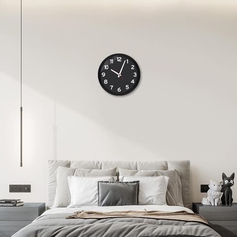 Wall Clock 12" Wall Clocks Battery Operated Silent Non Ticking Analog Wall Clock Black Background and White Numbers Perfect Easy to Read ，Battery Not Included in Saudi Arabia