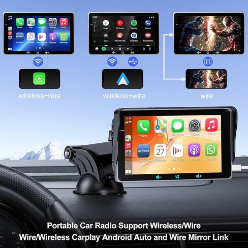 شاشة Carplay محمولة للسيارة، ملحقات ستيريو للسيارة تعمل باللمس تدعم Carplay اللاسلكي وAndroid Auto، بلوتوث والتحكم الصوتي، Mirrorlink&Airplay، كاميرا احتياطية، AUX/USB/TF لجميع المركبات in Saudi Arabia