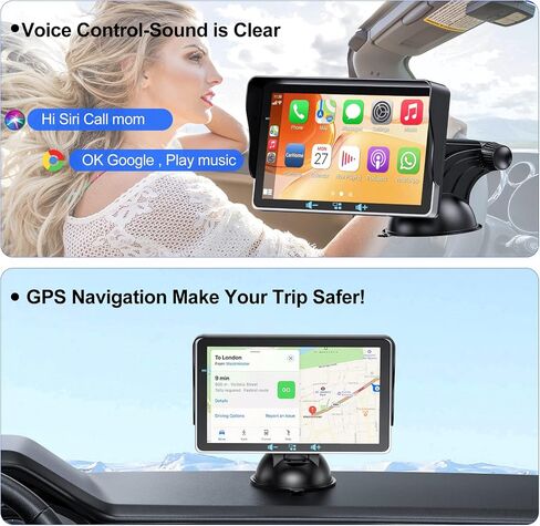 شاشة Carplay محمولة للسيارة، ملحقات ستيريو للسيارة تعمل باللمس تدعم Carplay اللاسلكي وAndroid Auto، بلوتوث والتحكم الصوتي، Mirrorlink&Airplay، كاميرا احتياطية، AUX/USB/TF لجميع المركبات in Saudi Arabia