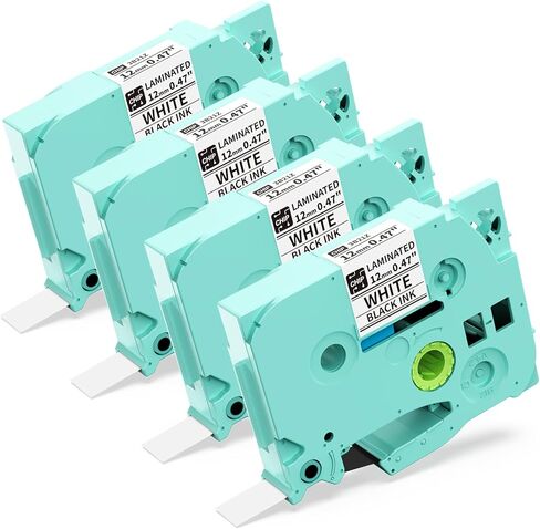ASprink 4 عبوات من أشرطة صنع الملصقات البيضاء المصفحة، متوافقة مع صانع الملصقات D480BT، شريط ملصقات P Touch يدعم 12 مم 0.47 بوصة ملاحظة لاصقة in Saudi Arabia