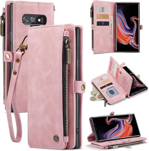 Defencase Compatible with Galaxy Note 9 Case Wallet with RFID Blocking Card Holder for Women Men, PU Leather Magnetic Snap Flip Zipper Strap Phone Case Fit for Samsung Galaxy Note 9, Black in Kuwait