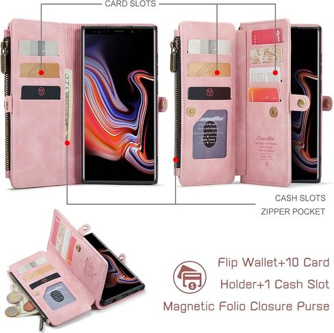 Defencase Compatible with Galaxy Note 9 Case Wallet with RFID Blocking Card Holder for Women Men, PU Leather Magnetic Snap Flip Zipper Strap Phone Case Fit for Samsung Galaxy Note 9, Black in Kuwait