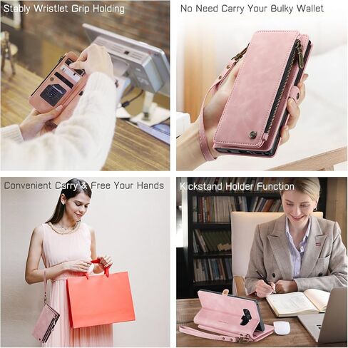 Defencase Compatible with Galaxy Note 9 Case Wallet with RFID Blocking Card Holder for Women Men, PU Leather Magnetic Snap Flip Zipper Strap Phone Case Fit for Samsung Galaxy Note 9, Black in Kuwait