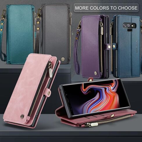 Defencase Compatible with Galaxy Note 9 Case Wallet with RFID Blocking Card Holder for Women Men, PU Leather Magnetic Snap Flip Zipper Strap Phone Case Fit for Samsung Galaxy Note 9, Black in Kuwait