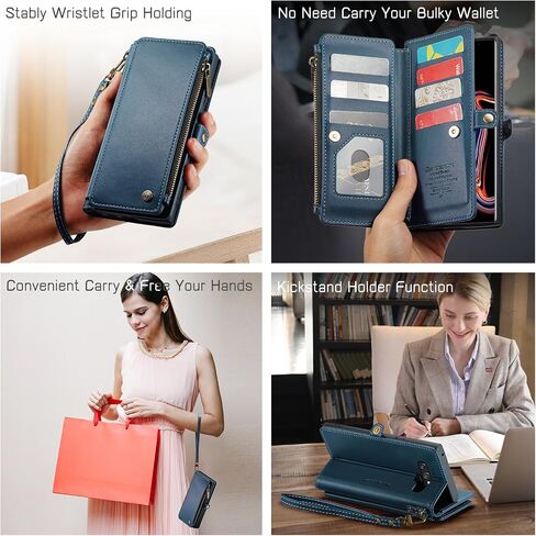 Defencase Compatible with Galaxy Note 9 Case Wallet with RFID Blocking Card Holder for Women Men, PU Leather Magnetic Snap Flip Zipper Strap Phone Case Fit for Samsung Galaxy Note 9, Black in Saudi Arabia