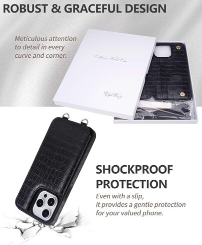 Case for iPhone 15 Pro Max Wristlet Wallet Case with Back Flip Card Holder, RFID Blocking Protection, Magnetic Clasps, PU Leather Crossbody Straps Kickstand Cover for Women - 6.7" (Black) in Saudi Arabia