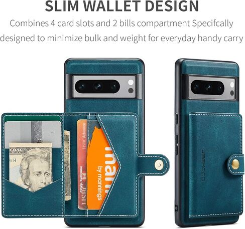 Hongxinyu, Cellular Phone Case for Google Pixel 8 Pro 2023, Teal, Magnetic Wallet Card Cash Slot, Wireless Charging Functional Kickstand in Kuwait