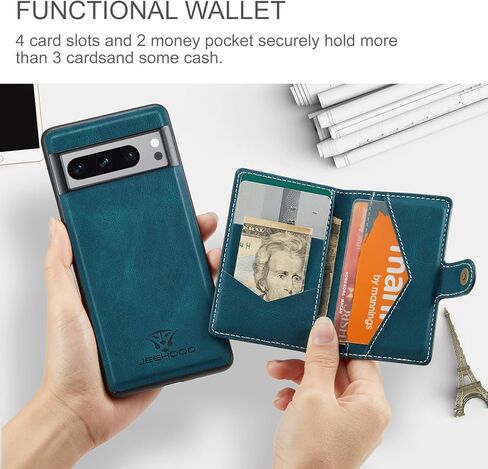 Hongxinyu, Cellular Phone Case for Google Pixel 8 Pro 2023, Teal, Magnetic Wallet Card Cash Slot, Wireless Charging Functional Kickstand in Kuwait