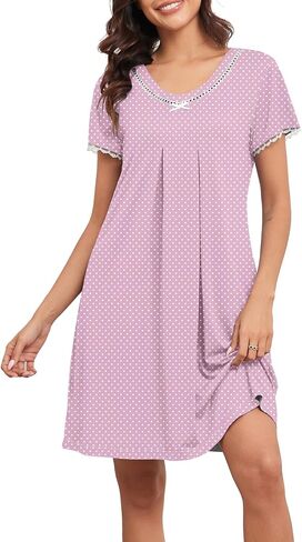 PrinStory Womens Nightgown Short Sleeve Nightshirt Casual Sleepwear for Women in Saudi Arabia